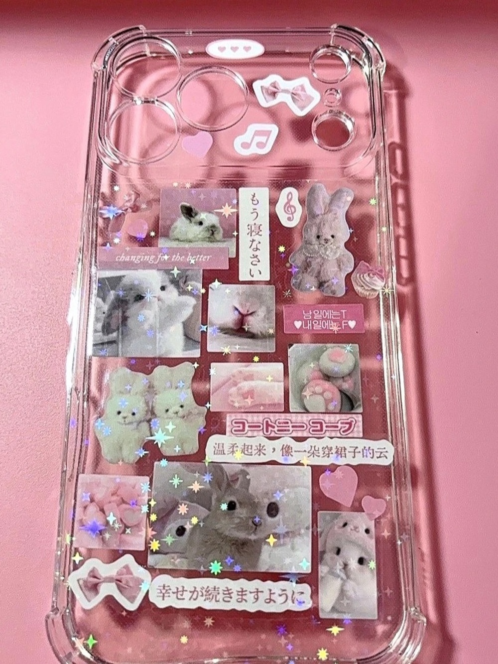 Handmade Kawaii Bunny Pink & Clear iPhone 17PM/18PM iPhone Case